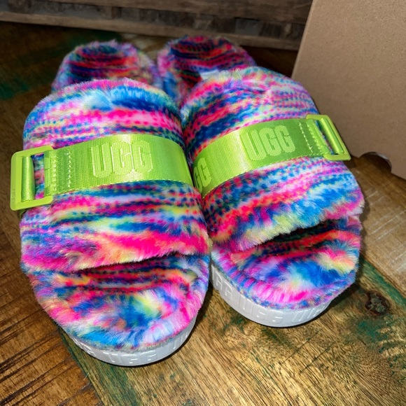 Ugg Fluffita bright multi color slippers. Slides. SZ. 8. NIB NWT - Picture 8 of 13
